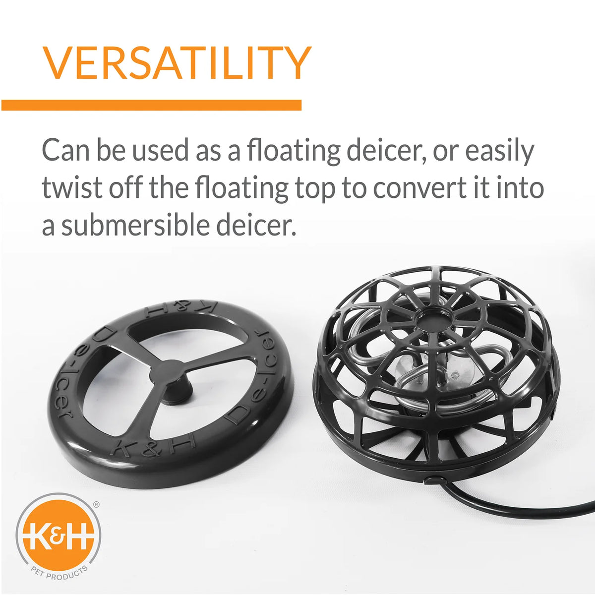 K&H pond de-icer with the floating top removed for use as a submersible de-icer